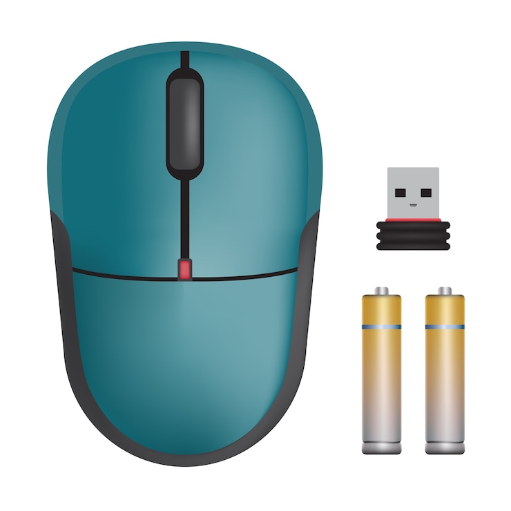 Vector conjunto de azul ratón inalámbrico deseo usb y batería