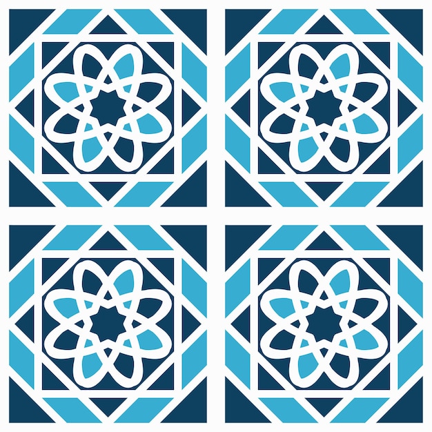 un conjunto de azulejos azules y blancos con un diseño en el medio