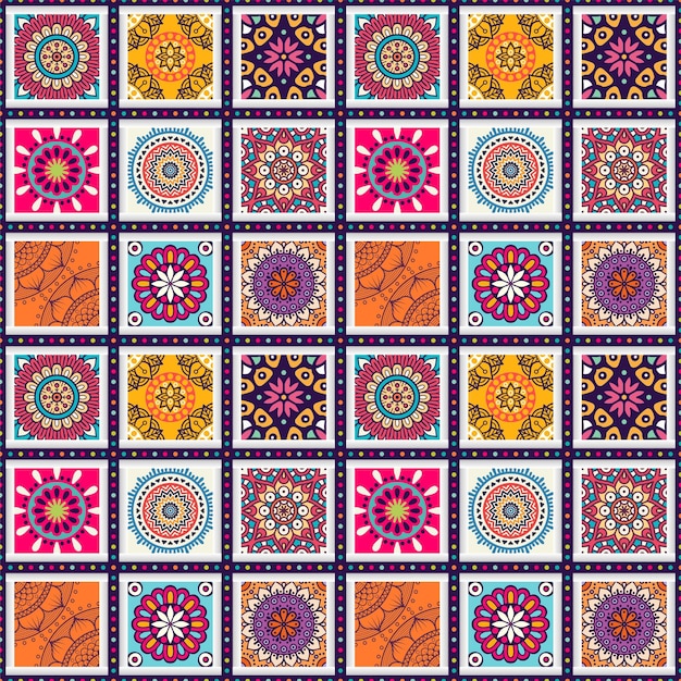 un conjunto de azulejos coloridos con un patrón de flores