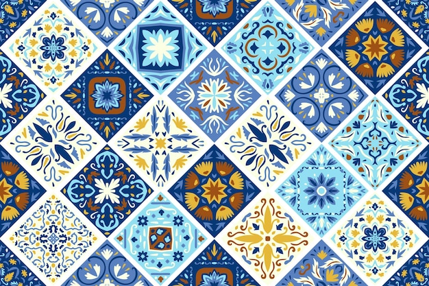 Vector conjunto de azulejos estampados de azulejo fondo patrón colorido sin costuras mosaico geométrico abstracto colección de azulejos de cerámica en estilo turco decoración portuguesa y española islam árabe