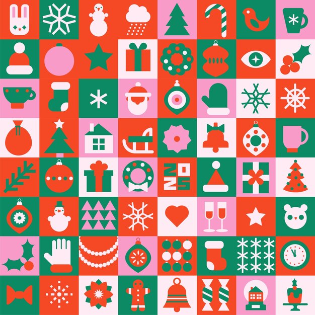 Conjunto de azulejos geométricos para diseños de fondo navideño aplicables a la web de folletos de carteles de felicitación