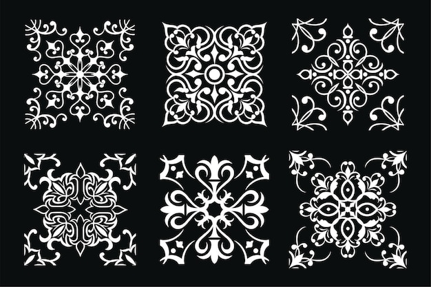 Conjunto de azulejos vectoriales en diseños en blanco y negro