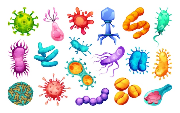 Conjunto de bacterias virus y gérmenes enfermedad celular microscópica bacterias y microorganismos vector