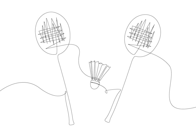 Vector conjunto de bádminton con raqueta y manivela de una línea de arte dibujo de línea continua bádmington deporte