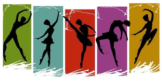 Vector conjunto de bailarinas de ballet bonitas en varias posturas ilustración vectorial