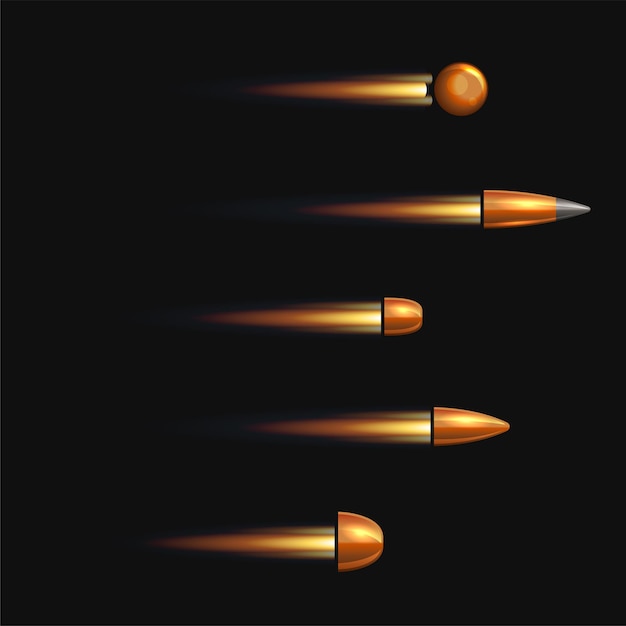 Vector conjunto de balas de armas sobre fondo negro. ilustración vectorial