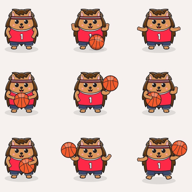 Conjunto de baloncesto de erizo divertido Erizo haciendo baloncesto