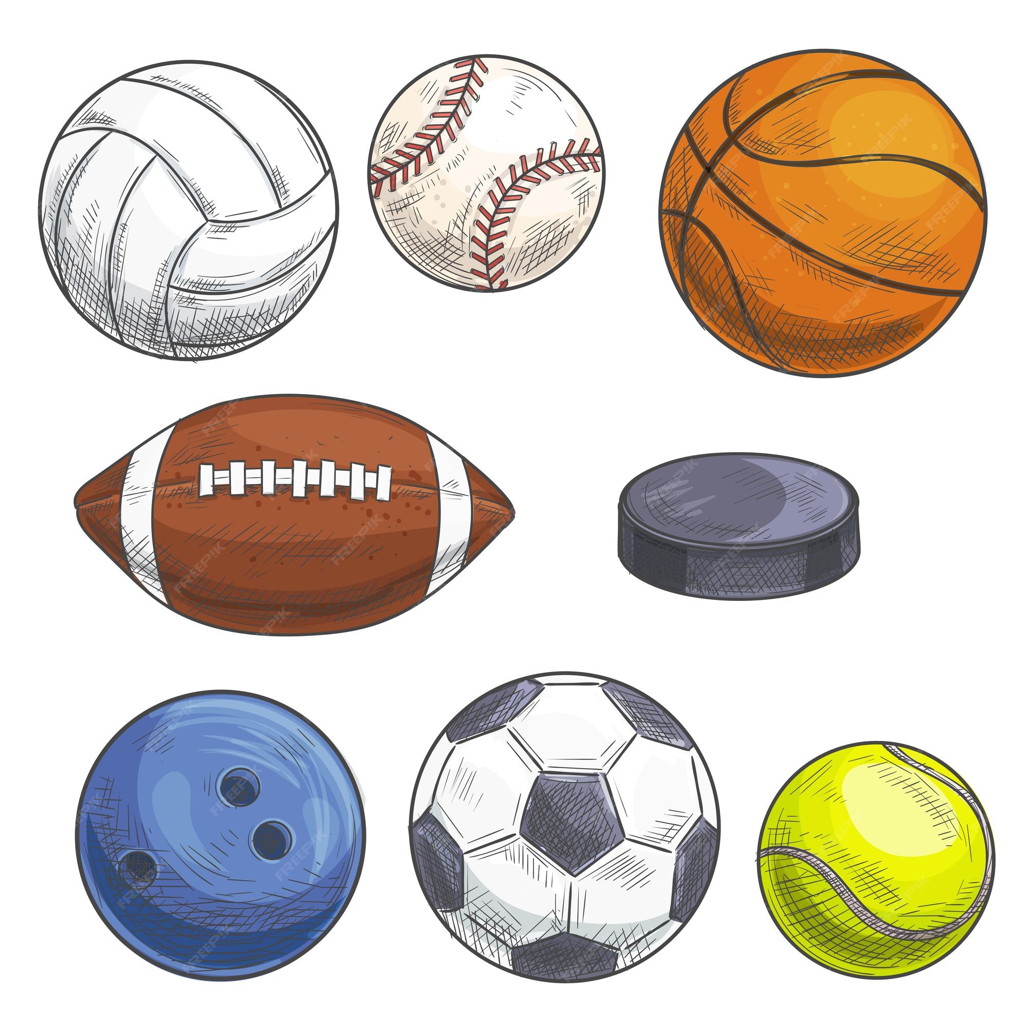 Conjunto de balones deportivos iconos de dibujo a lápiz de color dibujado a  mano | Vector Premium