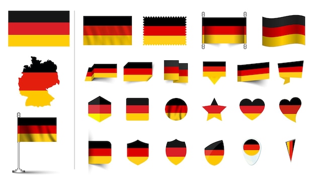 conjunto de bandera de Alemania plano Icon conjunto vector ilustración botón de bandera agitando símbolos de renderización 3d