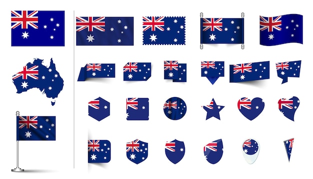 conjunto de bandera de Australia plano Icon conjunto vector ilustración botón de bandera agitando símbolos de renderización 3d