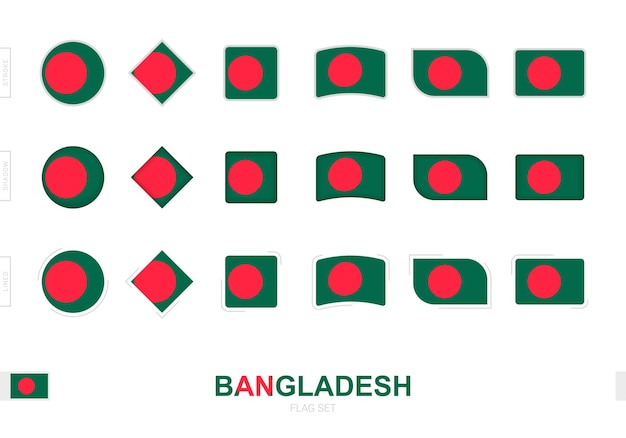 Conjunto de bandera de bangladesh, banderas simples de bangladesh con tres efectos diferentes.