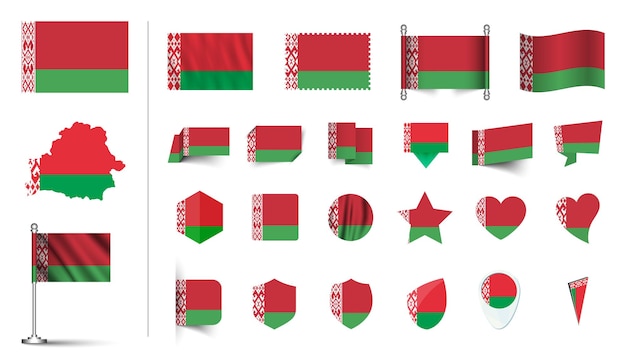 conjunto de bandera de Bielorrusia plano Icon conjunto vector ilustración botón de bandera agitando símbolos de renderización 3d