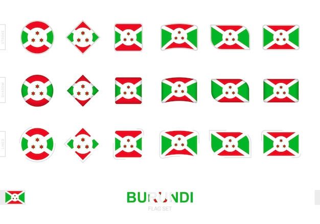 Conjunto de bandera de Burundi, banderas simples de Burundi con tres efectos diferentes.