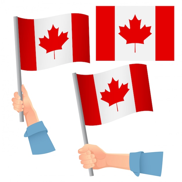 Conjunto de bandera de Canadá en la mano