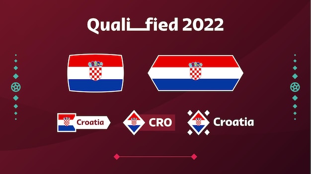 Conjunto de bandera de croacia y texto sobre fondo de torneo de fútbol 2022. ilustración vectorial patrón de fútbol para banner, tarjeta, sitio web. bandera nacional croacia