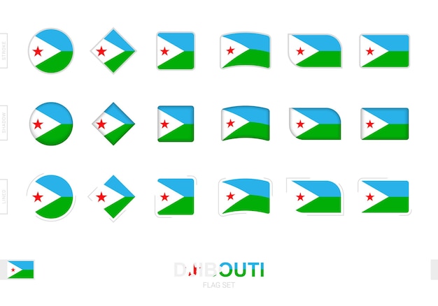 Conjunto de bandera de djibouti, banderas simples de djibouti con tres efectos diferentes.