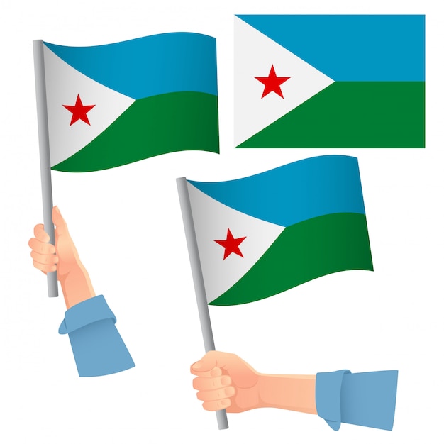 Conjunto de bandera de djibouti en mano