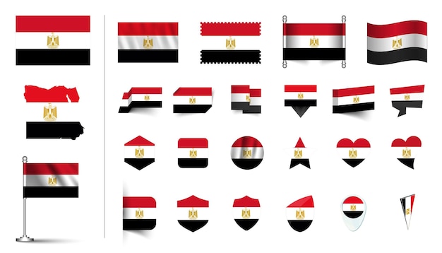 conjunto de bandera de Egipto plano Icon conjunto vector ilustración botón de bandera agitando símbolos de renderización 3d