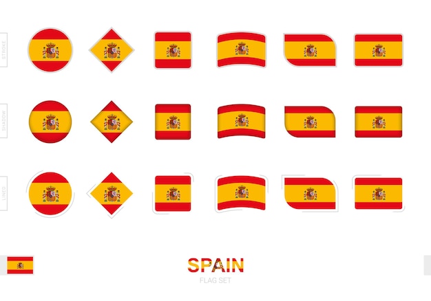 Conjunto de bandera de españa, banderas simples de españa con tres efectos diferentes.