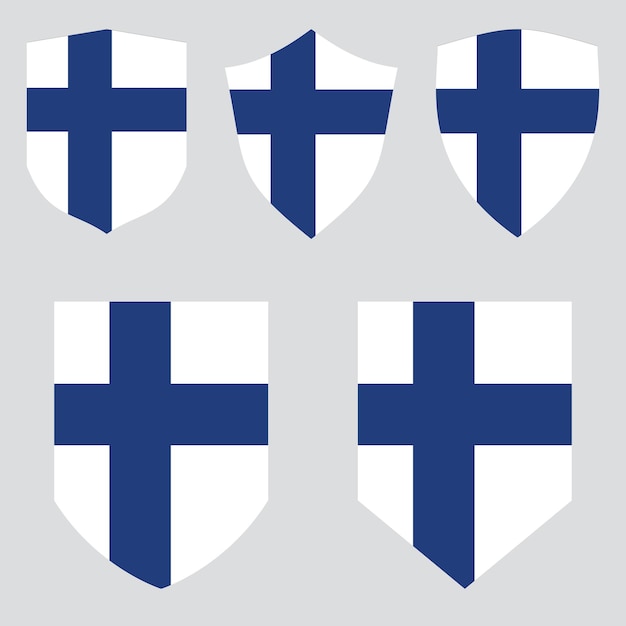 Conjunto de bandera de Finlandia en marco en forma de escudo
