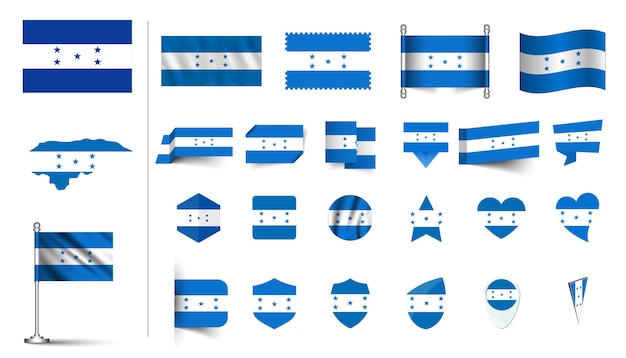 conjunto de bandera de Honduras plano Icon set vector ilustración botón de bandera agitando símbolos de renderización 3d