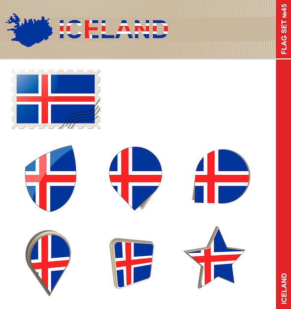 Conjunto de bandera de islandia conjunto de bandera 45 vector