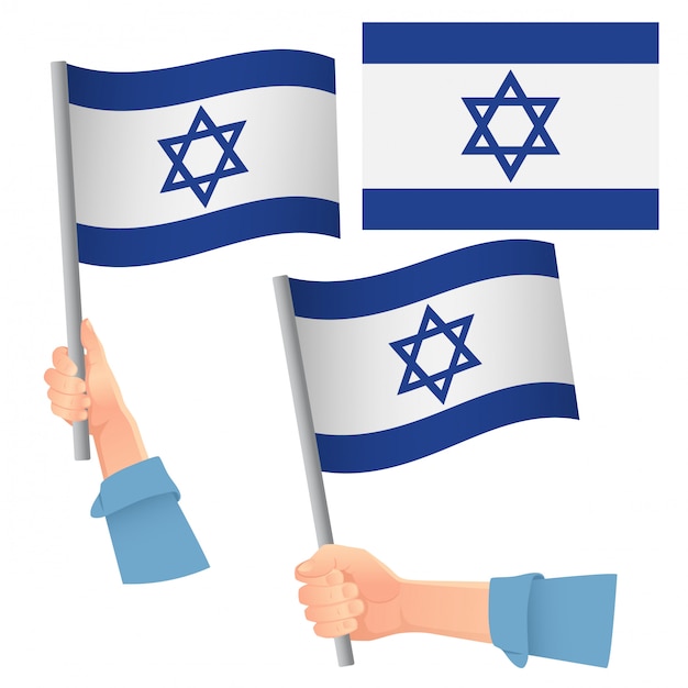 Conjunto de bandera de israel en la mano