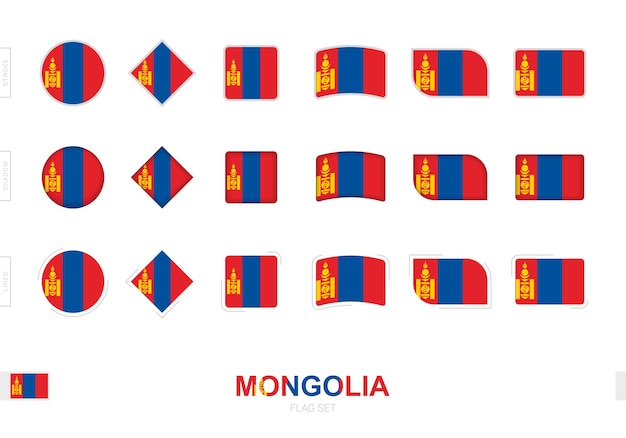 Conjunto de bandera de Mongolia, banderas simples de Mongolia con tres efectos diferentes.