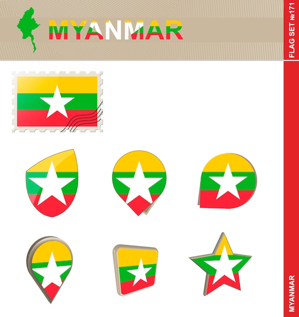 Vector conjunto de bandera de myanmar conjunto de bandera 171 vector