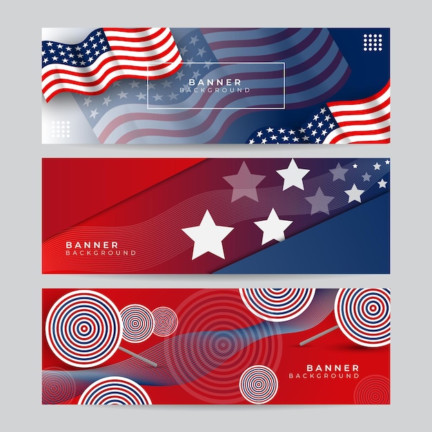 Conjunto de bandera de la nación americana con bandera nacional y espacio para texto. concepto de vector de independencia y libertad. celebración del día del país de estados unidos. fondo patriótico tradicional con la bandera americana ondeando