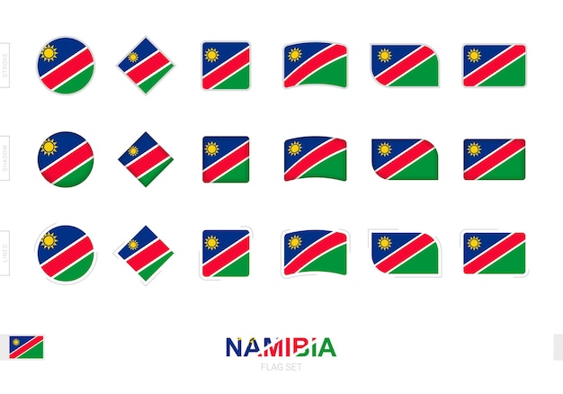 Conjunto de bandera de Namibia, banderas simples de Namibia con tres efectos diferentes.