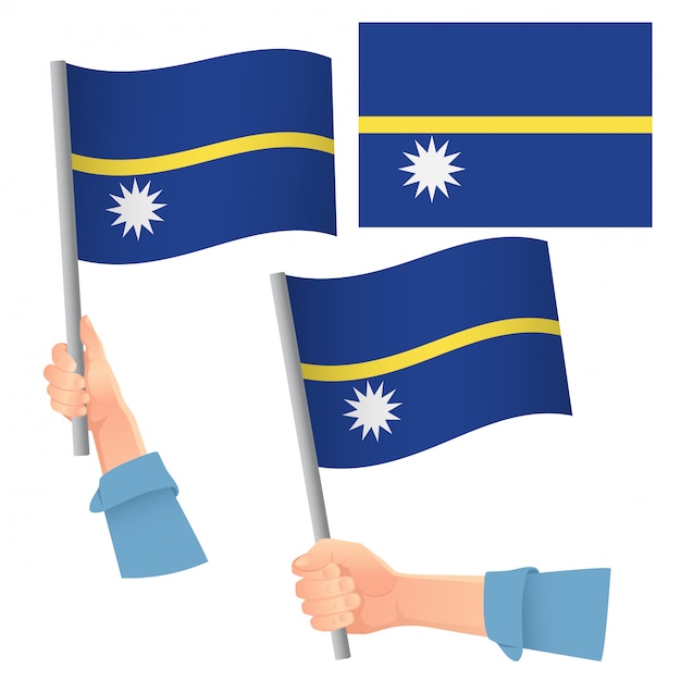 Conjunto de bandera de nauru en mano