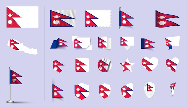 conjunto de bandera de Nepal plano Icon conjunto vector ilustración botón de bandera agitando símbolos de renderización 3d