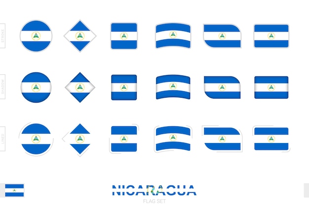 Conjunto de bandera de Nicaragua, banderas simples de Nicaragua con tres efectos diferentes.