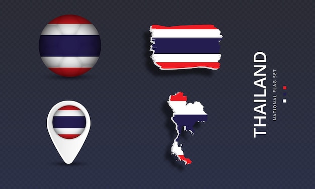 Vector conjunto de bandera de onda de país nacional de tailandia