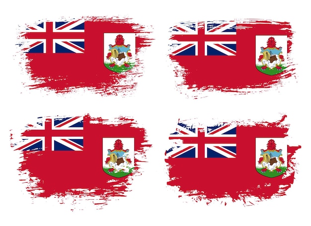 Conjunto de bandera de pincel grunge del país de las Bermudas en fondo sólido