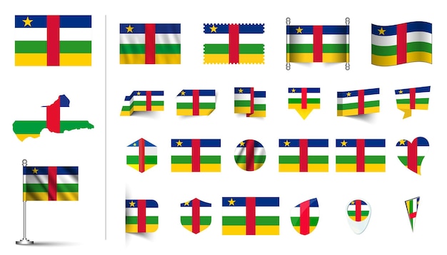 conjunto de bandera de la República Centroafricana plano Icon set vector ilustración botón de bandera agitando