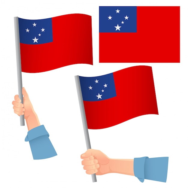 Conjunto de bandera de samoa en mano