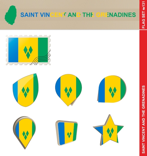 Conjunto de bandera de san vicente y las granadinas conjunto de bandera 131 vector