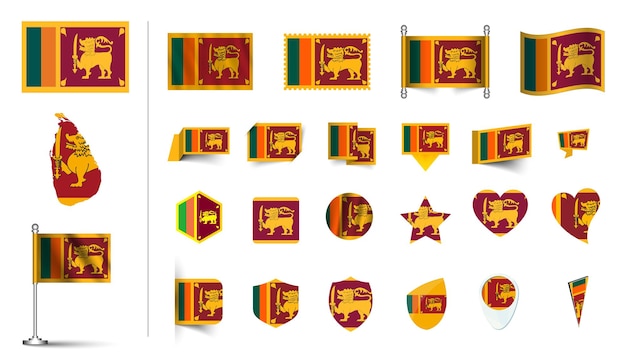 conjunto de bandera de Sri Lanka plano Icon set vector ilustración botón de bandera agitando símbolos de renderización 3d