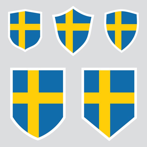 Conjunto de bandera de Suecia en marco en forma de escudo