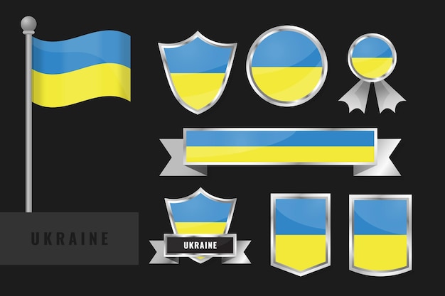 conjunto de bandera de Ucrania Colección de emblemas nacionales de Ucrania Diseño plano de la colección de banderas