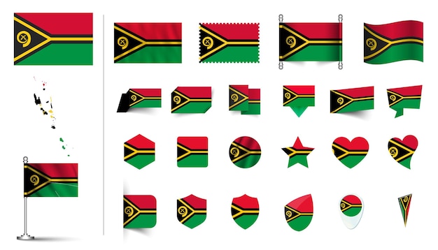 conjunto de bandera de Vanuatu plano Icon set vector ilustración botón de bandera agitando símbolos de renderización 3d