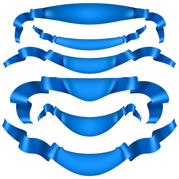 Vector conjunto de banderas de cinta azul sobre fondo blanco.