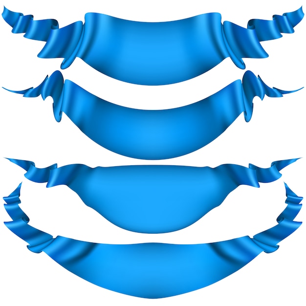 Conjunto de banderas de cinta azul sobre fondo blanco.