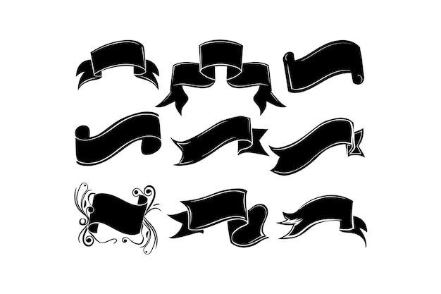 Conjunto de banderas de cinta negra Diseño de ilustraciones vectoriales