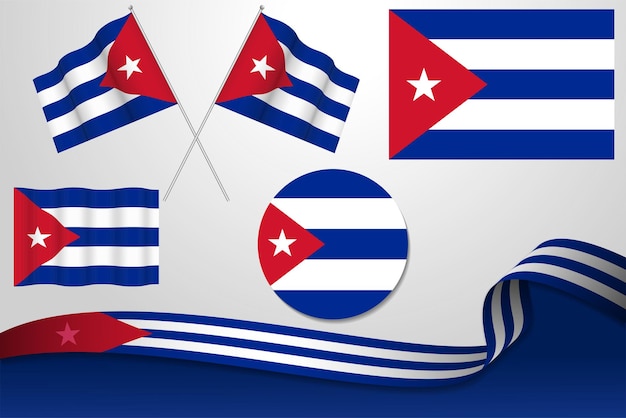 Conjunto De Banderas De Cuba En Diferentes Diseños Icono Desollando Banderas Con Cinta Con Fondo