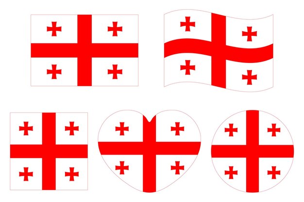 Conjunto de banderas georgianas de diferentes formas aisladas en un fondo transparente Vector plano