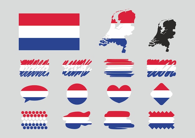 Vector conjunto de banderas holandesas colección de mapas diferentes formas