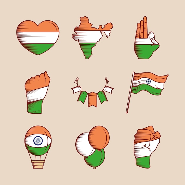 Conjunto de banderas de la india